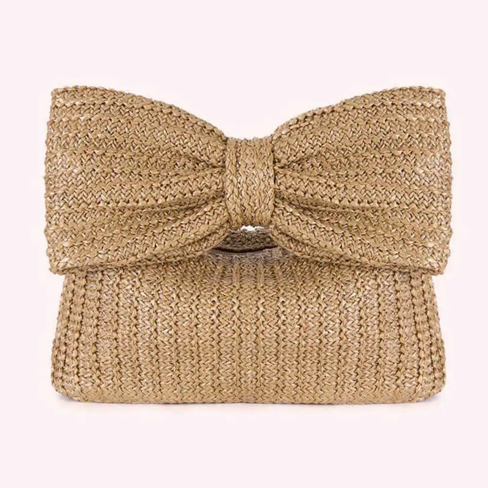 Summer Straw Woven Clutch Bag | Women's Bow Purse Luxury Design Ladies' Evening Handbag Luxegan