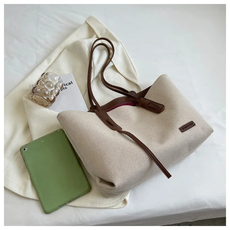 Women’s Casual Large Capacity Canvas Shoulder Bag | Soft Multi-Purpose Satchel Handbag | Durable Solid Canvas Shopper for Travel, Work, and Daily Use Luxegan