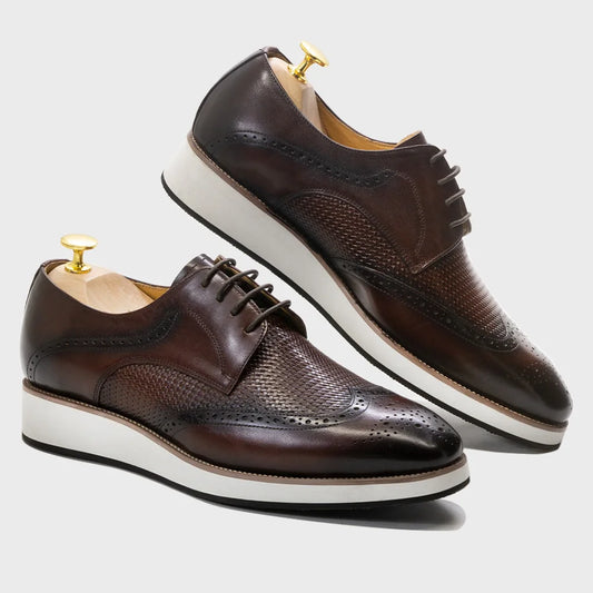 Classic Wingtip Brogue Derby Shoes | Sophisticated Full Grain Calfskin Leather | Elegant "Handcrafted" Business Casual Oxfords | "Dignified" Height-Increasing Luxury Footwear for Radiant Versatile Styling Luxegan