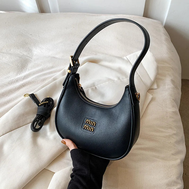 Vintage Small Bag | Women's New Crescent Shaped Bag & Autumn Winter Dumpling Bag (Commuting Black Crossbody Bag) Luxegan