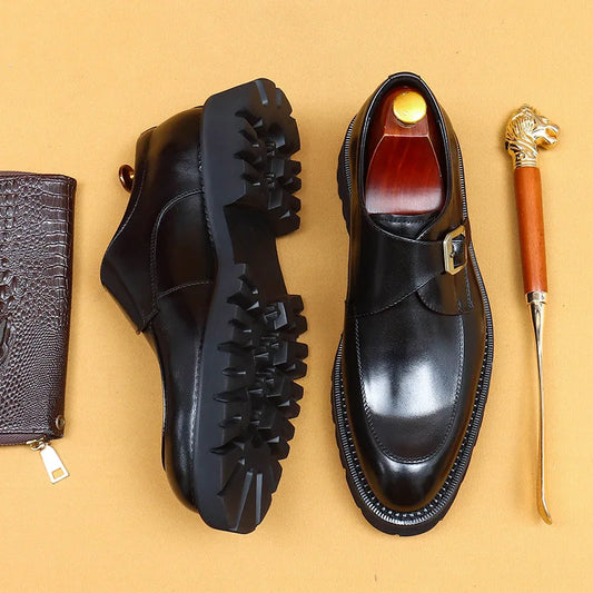 European Luxury Men's Sneakers | Sophisticated Double Monk Strap Cow Leather Footwear | Elegant "Wingtip Brogue" Silhouette | "Dignified" Round-Toe Casual Shoes for Radiant Versatile Office & Party Styling Luxegan