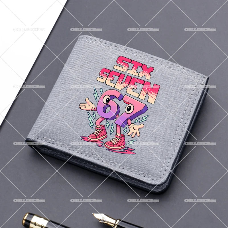 Anime "Six Seven" Brainrot Canvas Wallet | Sophisticated "Multi-Card Slot" Silhouette | High-End Boys Folding Billfold & Card Holder | "Dignified" High-Performance Short Coin Purse for Radiant Versatile Styling Luxegan