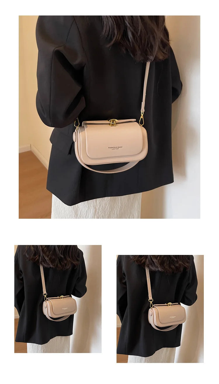 Classic Black Shoulder Bag for Women | Versatile Retro Square Crossbody | Sophisticated Textured Leather Flap Handbag | Fashion-Forward Large Capacity Bag with Elegant Lock Detail Luxegan