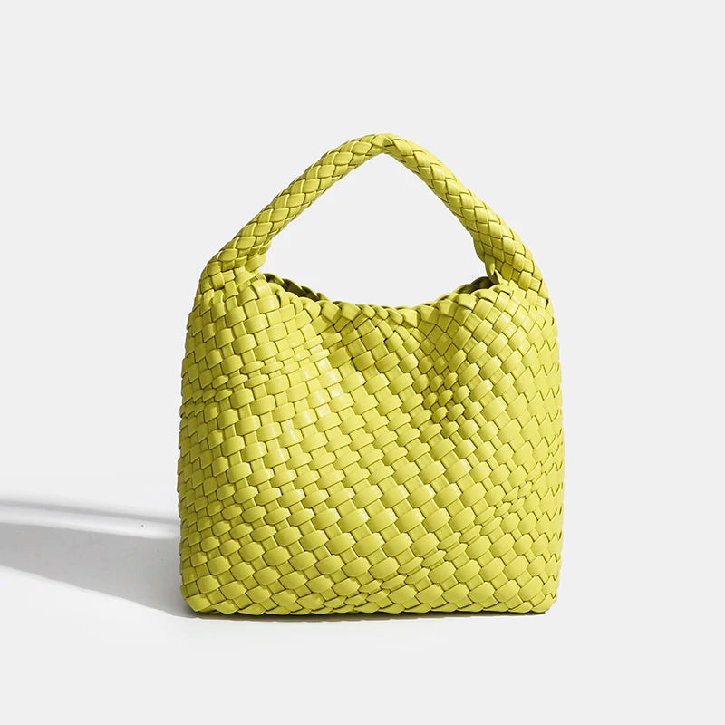 PU Woven Composite Bucket Bag | Soft Fashion Criss-cross Tote Luxegan