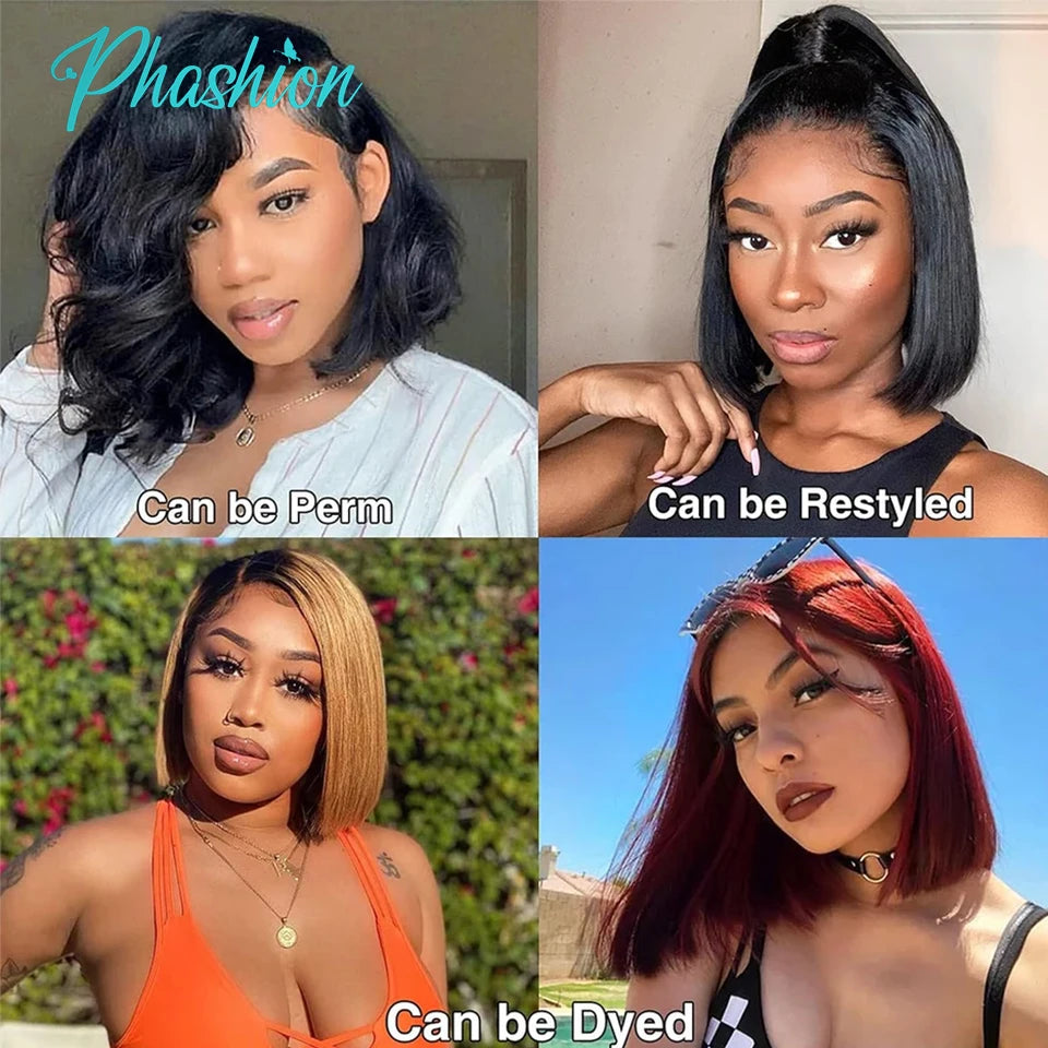 Phashion 2x6 4x4 Glueless Straight Short Bob Wigs With Natural Hairline For Black Women 100% Remy Human Hair Blunt Cut On Sale