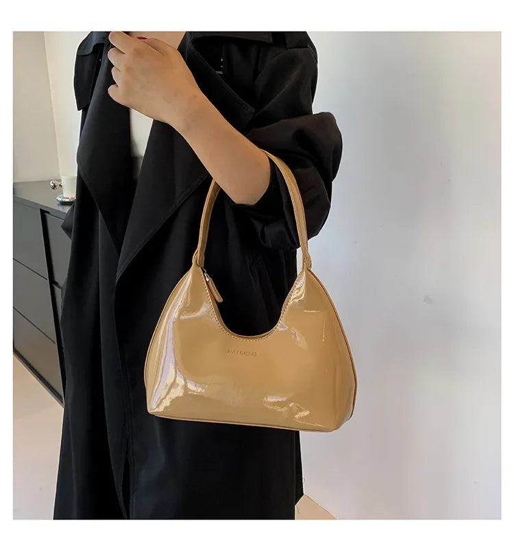Trendy Designer Solid Shoulder Bags for Women Handbags and Purses | New Fashion Patent Leather Underarm Ladies Tote Bags Luxegan