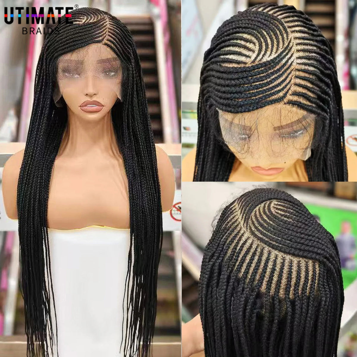 36 Inch Square Knotless Box Cornrow Wig | Full Lace Frontal