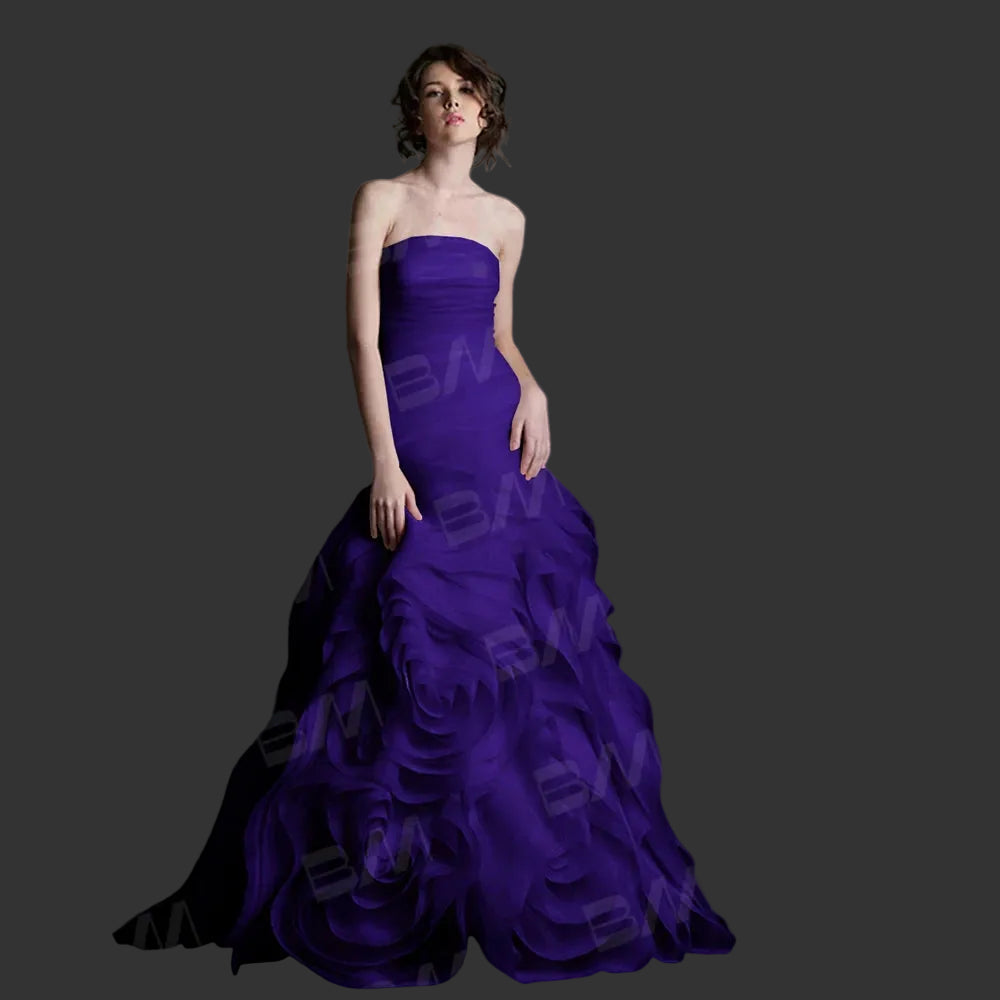 Modern Floral-Shaped Tulle Prom Gown | Custom-Made Strapless Sweetheart Long Party Dress | High-Quality Court Train Solid Custom-Color Evening Dress Luxegan