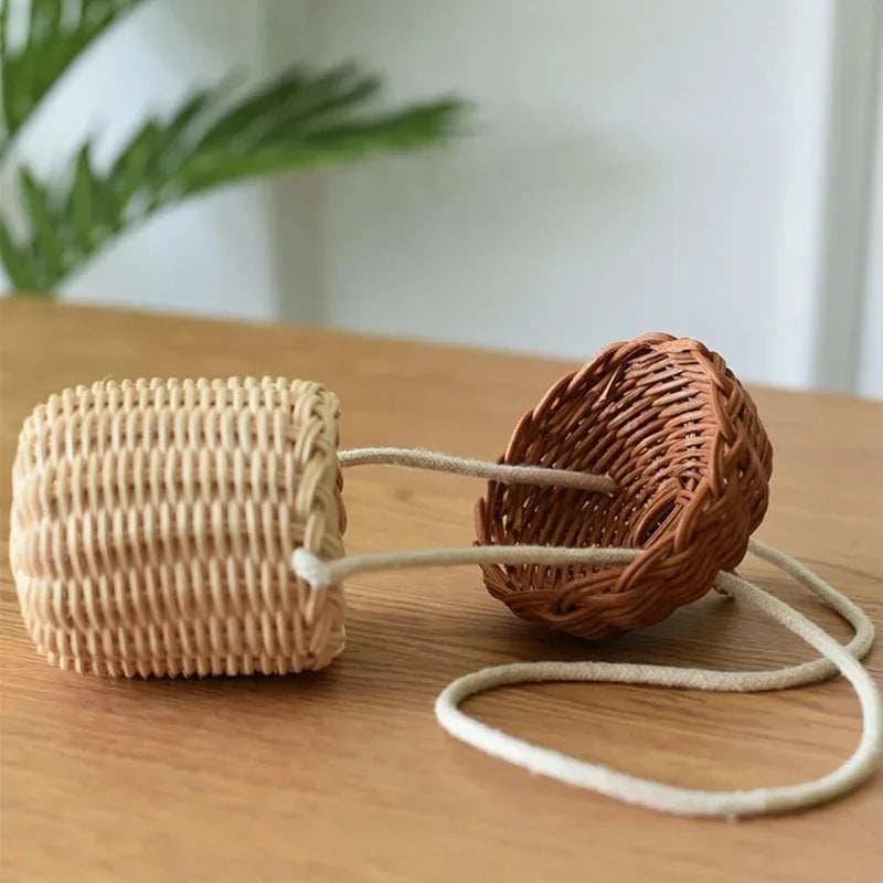 Acorn-shaped Woven Shoulder Bag | Tropical Beach Style Rattan Tote & Photo Prop Luxegan 
