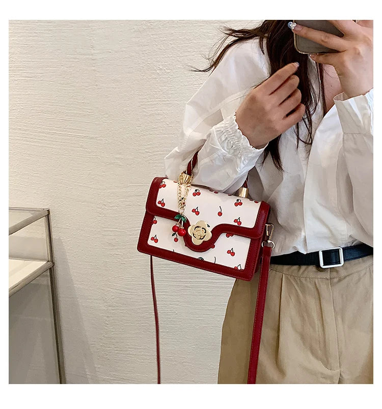Sweet Cherry Small Square Crossbody | Luxury Chain Designer Handbag Luxegan