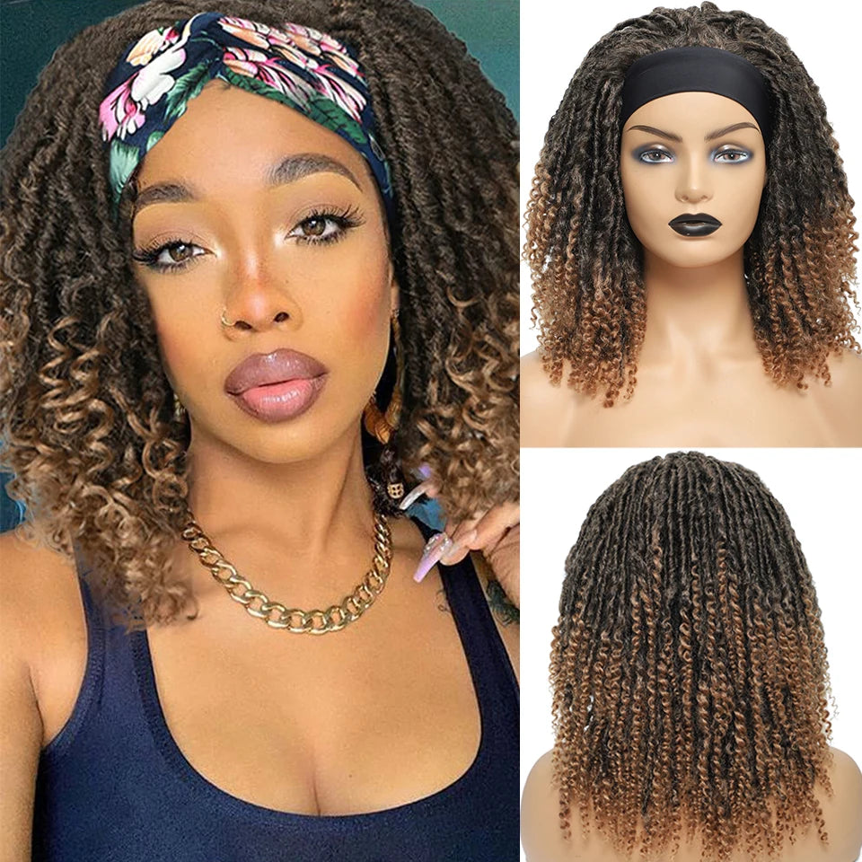 12 Inch Curly Faux Locs Dreadlock Wig | Machine or Headband Cap