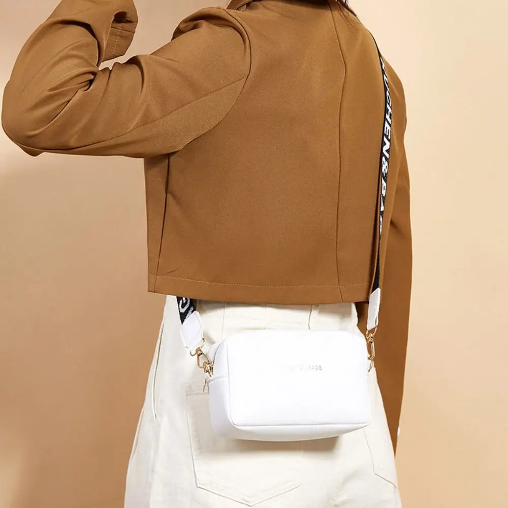 Simple Designer Wide Letter Strap Handbag | Sophisticated PU Leather Square Shoulder Bag | Elegant Small Phone Crossbody Purse | Fashion-Forward Travel Sac for Women & Unisex Styling Luxegan