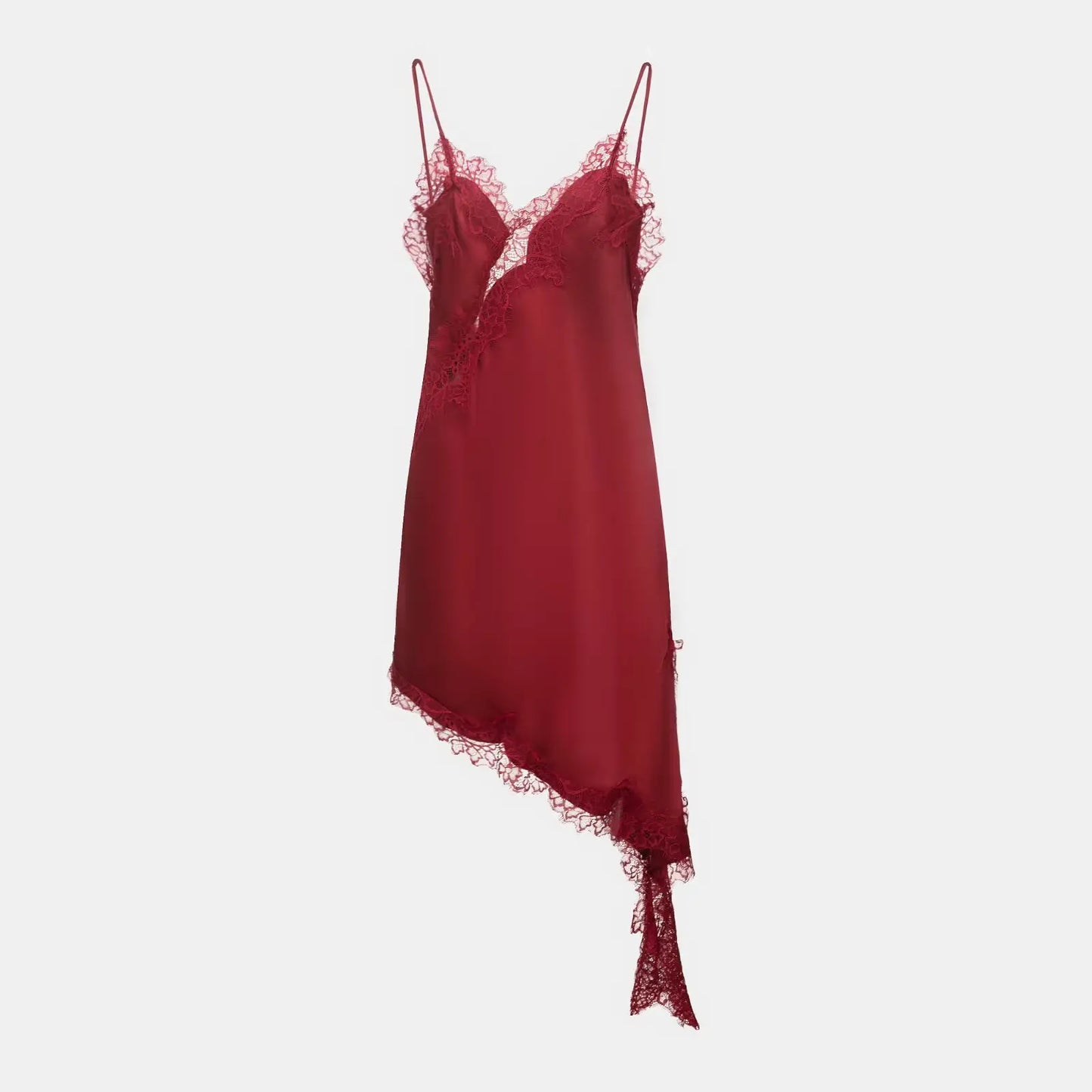 Square Collar Lace-Up Satin Spliced Mini Dress | Sleeveless Backless Asymmetric A-Line Party Dress Luxegan