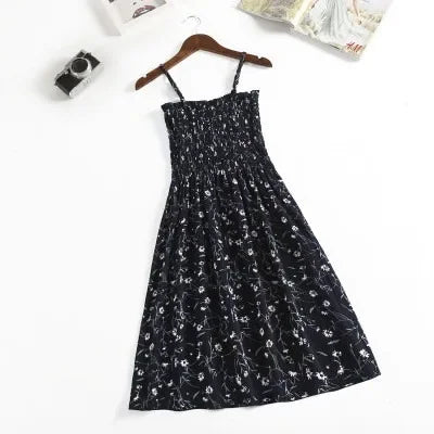 Floral Chiffon Spaghetti Strap Mini Dress | Ruffled Slash-Neck Elastic Waist Sundress | Tiered Spring/Summer Slim Fit A-Line Dress Luxegan