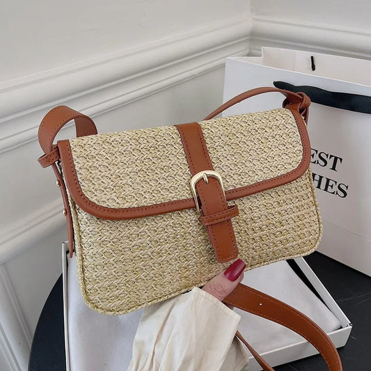 Summer Straw Bag Women's New Fashion Small Square Bag | Foreign Style Braided Tote & Simple Single Shoulder Crossbody Bag Luxegan