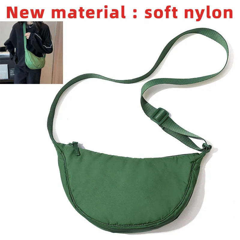 Solid Color Women's Portable Shoulder Bag Simple Female Nylon Cloth Padded Crossbody Bags | Travel Purse Handbags Messenger Bag Luxegan