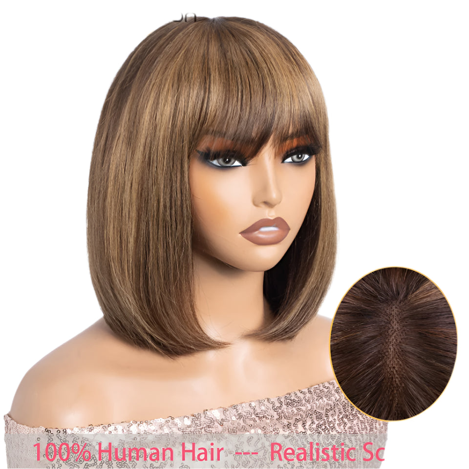 Ombre P4/30 Bob Wig with Bangs | 2.5"x1" Lace Top Straight Human Hair Luxegan
