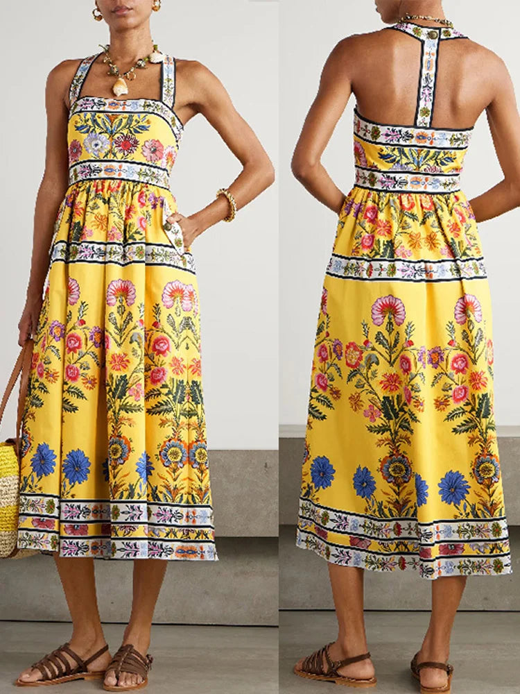 Women's Floral Print Slip Dress – Ankle-Length A-Line Beach Dress Luxegan