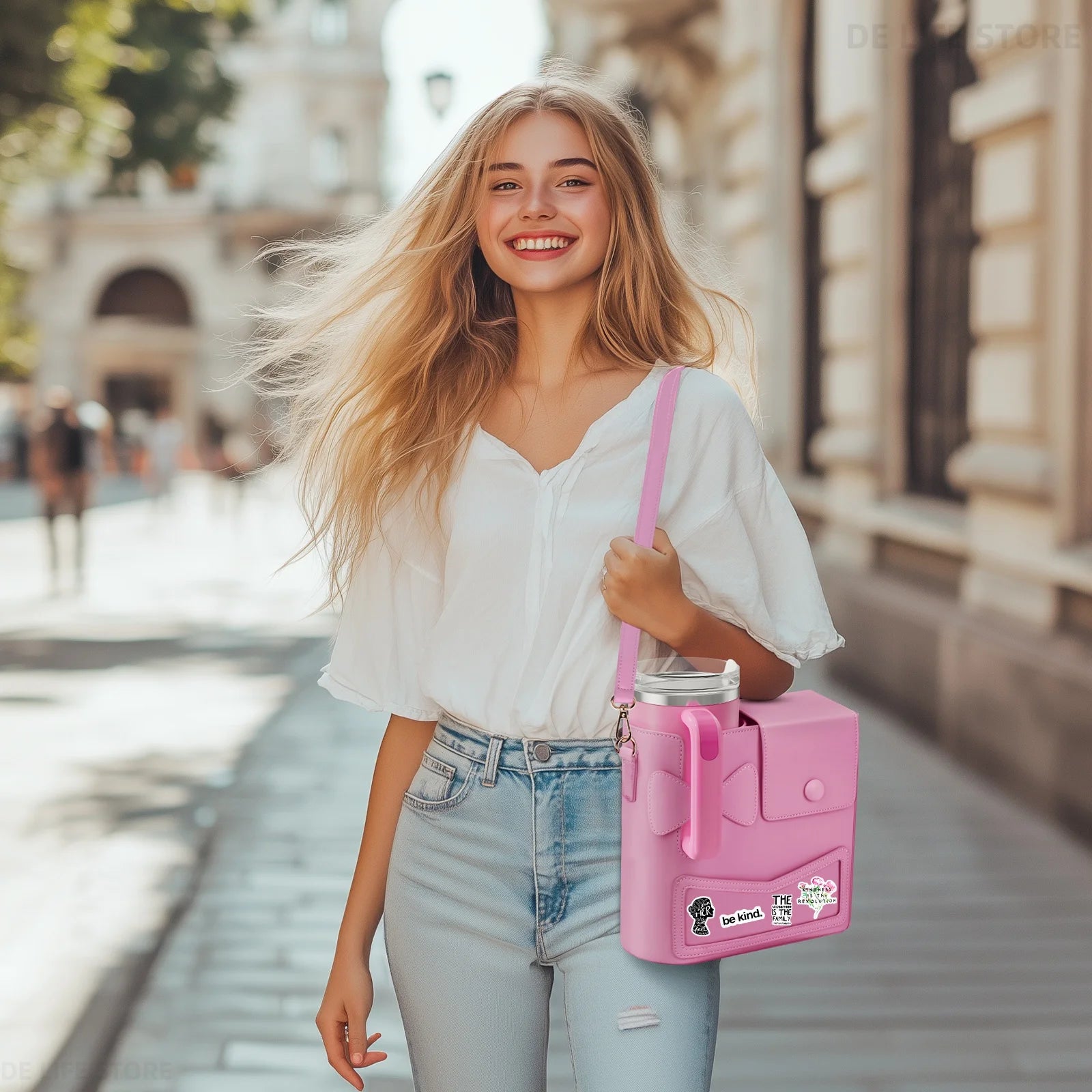 PU Leather Women's Water Bottle Crossbody Bag with Adjustable Strap | Portable Shoulder Handbag for Stanley Cup 40 oz (Box Shape) Luxegan