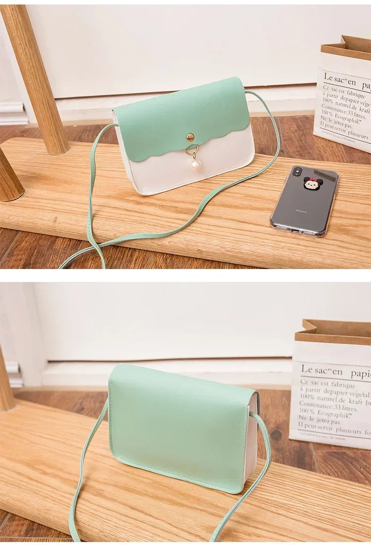 Fashion Simple PU Leather for Women | Solid Color Shoulder Messenger Bag & Lady Pendant Pearl Travel Small Handbag Luxegan