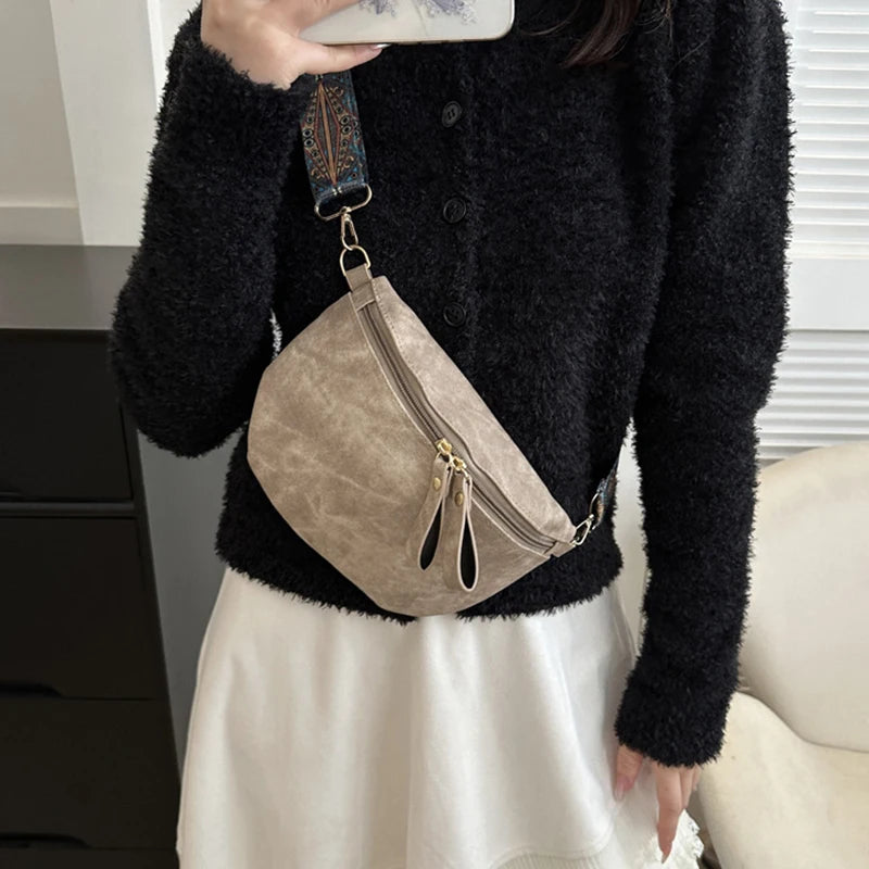 Stylish Hobo Solid Color Satchel | Luxury Designer Chest Bag & Women's PU Leather Waist Bags (Wide Strap Fashion Fanny Shoulder Pack) Luxegan