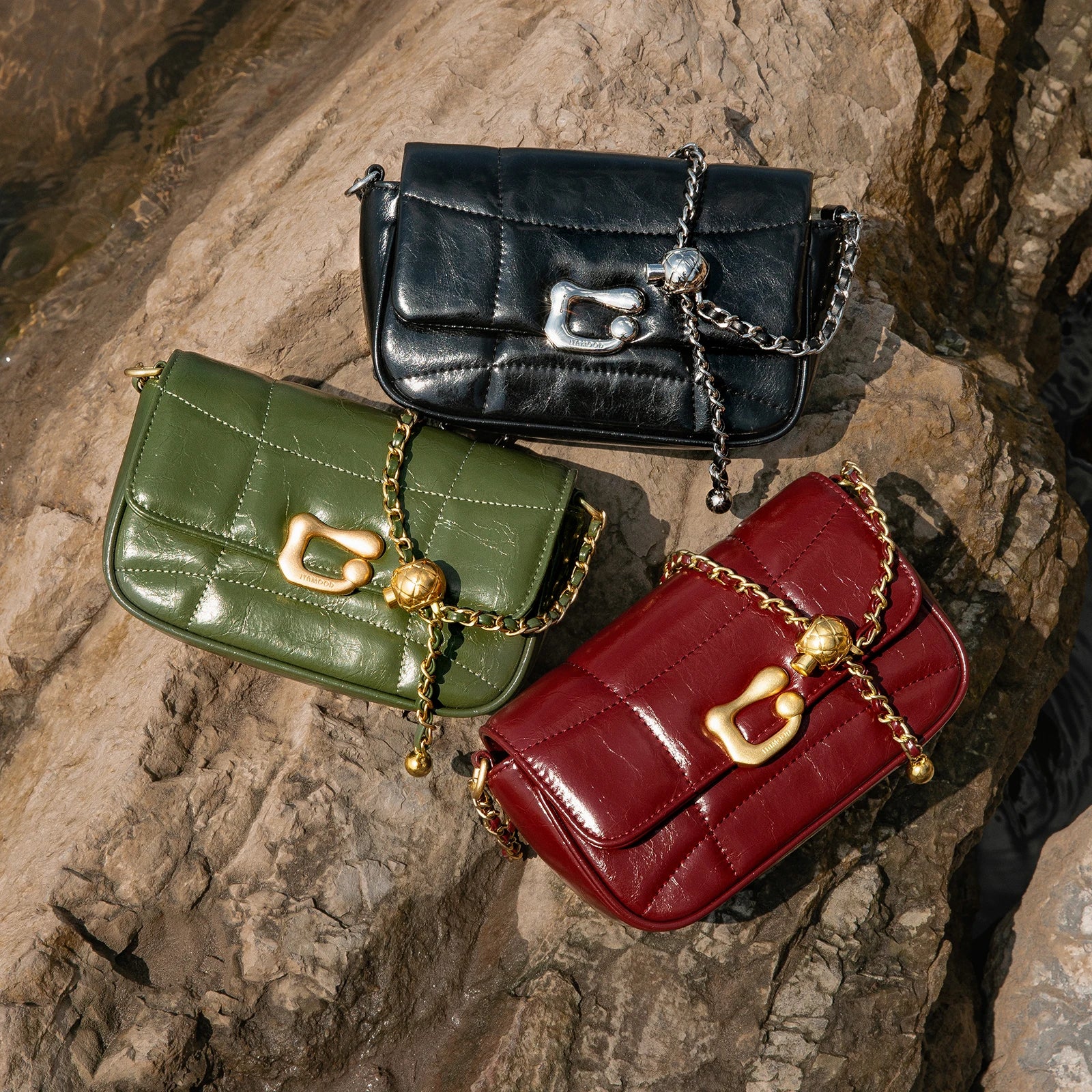 Genuine Leather Crossbody Bag | Luxury Brand Shoulder Bag with Chain Strap & Unique Design Quilted Handbag Luxegan