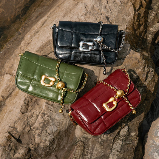 Genuine Leather Crossbody Bag | Luxury Brand Shoulder Bag with Chain Strap & Unique Design Quilted Handbag Luxegan