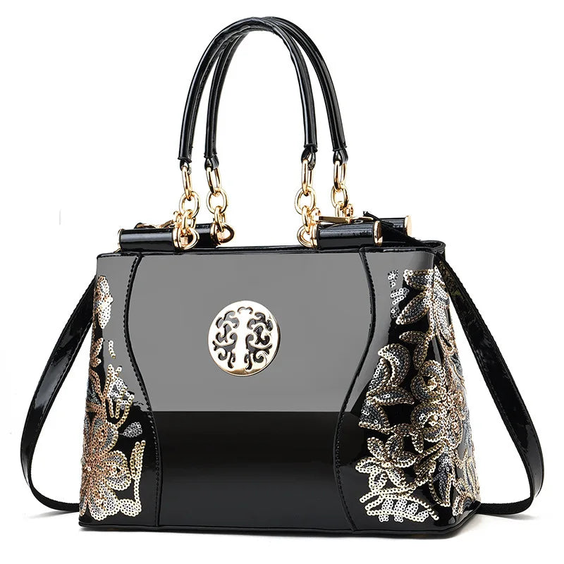 New Patent Leather Shiny Women’s Bag | Luxury Designer Atmospheric Handbag | High-Gloss Fashion Shoulder & Messenger Bag | Sophisticated Large Capacity Saffiano Satchel (Model 19NBY-124) Luxegan