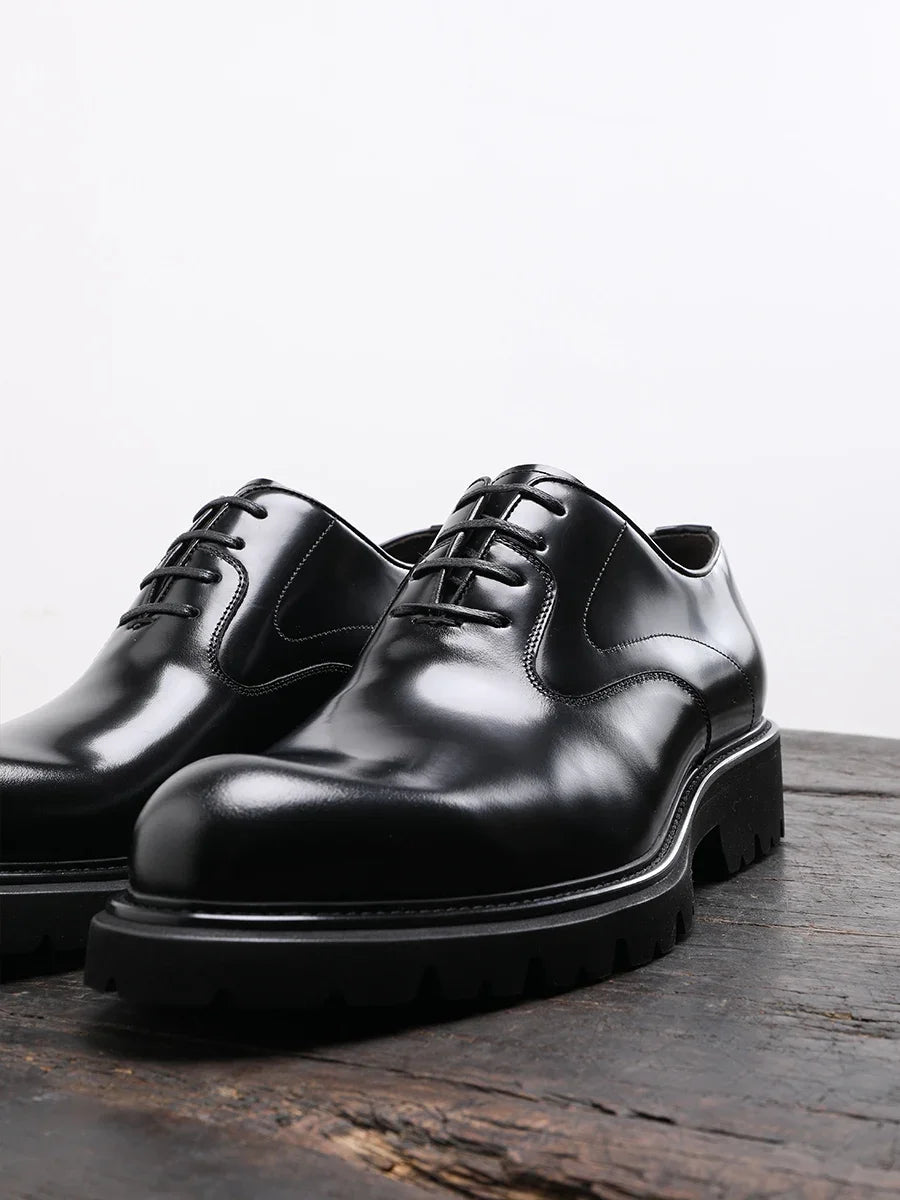 New Men's Formal Oxford Shoes | Sophisticated Rubbed Skin First Layer Cowhide Footwear | Elegant "Mid Heel" Silhouette | "Dignified" Height-Increasing Leather Shoes for Radiant Versatile Office & Career Styling Luxegan