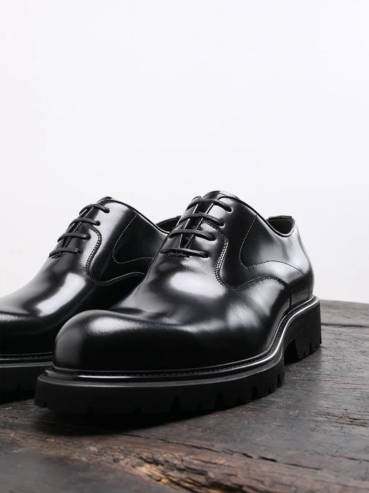 New Men's Formal Oxford Shoes | Sophisticated Rubbed Skin First Layer Cowhide Footwear | Elegant "Mid Heel" Silhouette | "Dignified" Height-Increasing Leather Shoes for Radiant Versatile Office & Career Styling Luxegan