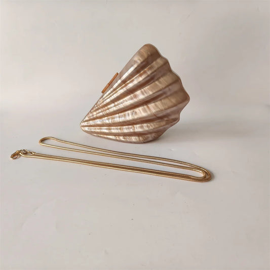 Luxury Marble Pearl Box Clutch | Sophisticated "Shell Brown" Silhouette | Elegant Designer Acrylic Handbag | "Dignified" High-Performance England Style Essential for Radiant Versatile Styling Luxegan