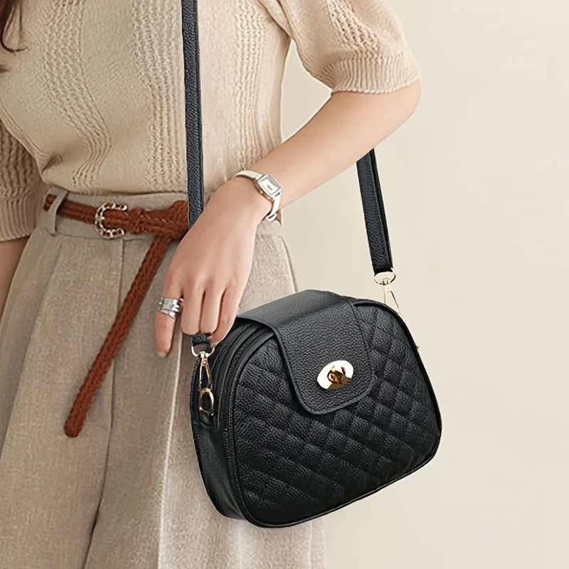 Small Quilted Crossbody Bag | Stylish PU Leather Shoulder Purse with Vintage Round Shape Luxegan
