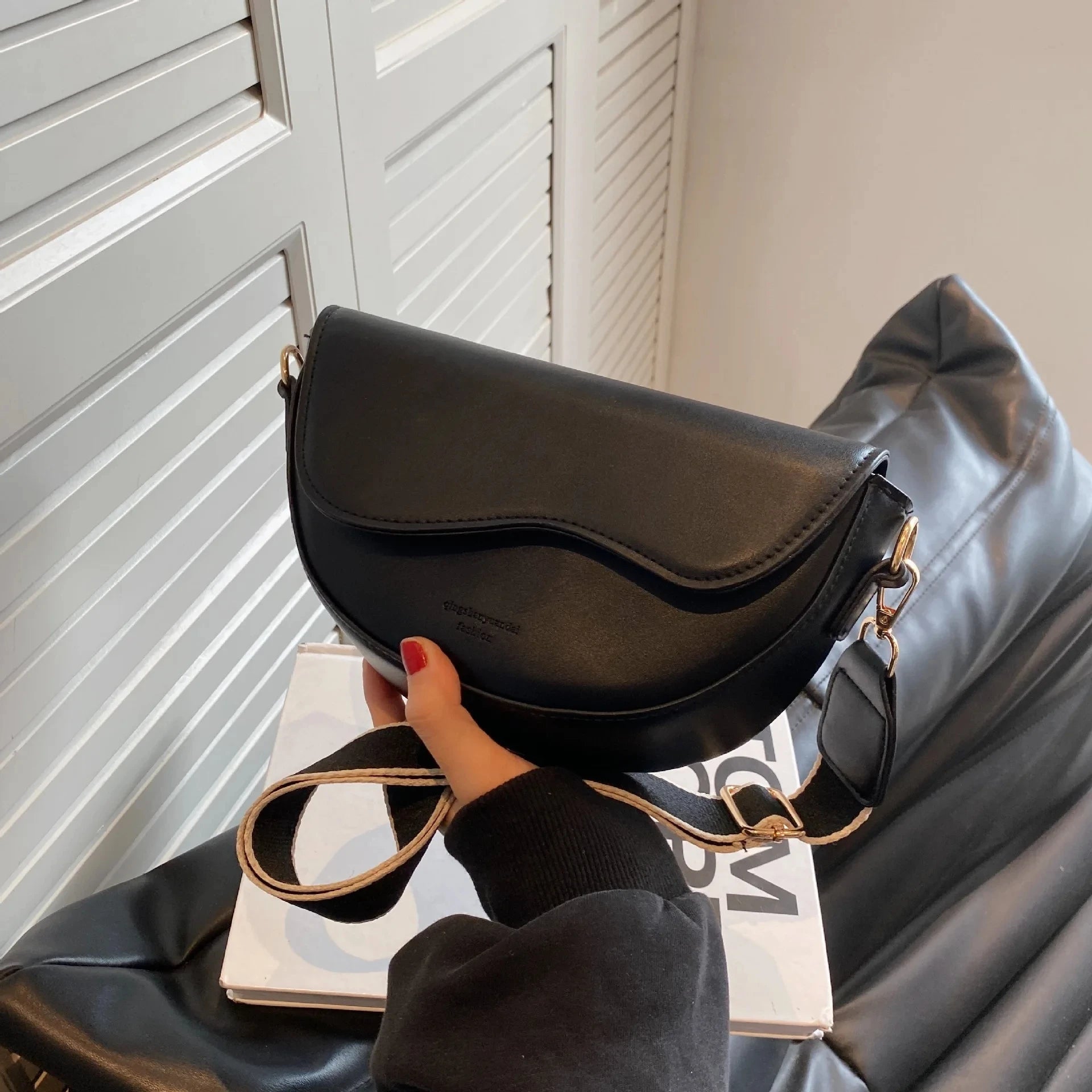 Vintage PU Leather Crossbody Bag | Small Saddle Shoulder Bag with Wide Strap & Flap Design Luxegan