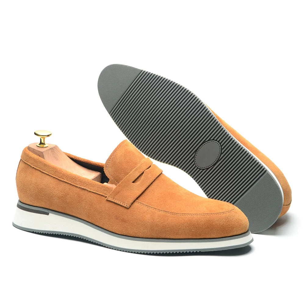 Classic Luxury Men's Cow Suede Penny Loafers | Genuine Leather Slip-on Casual Business & Social Flats Luxegan