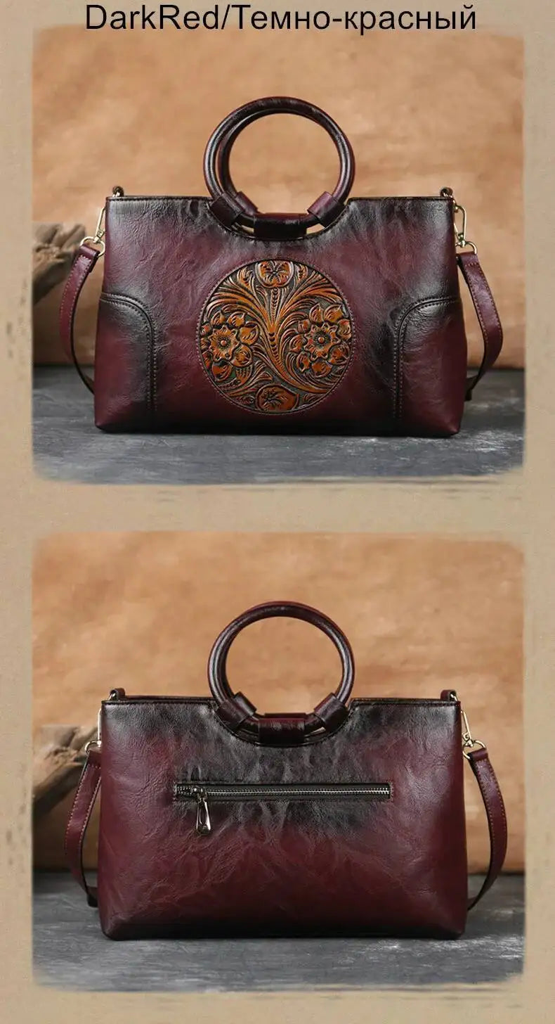New High Quality Leather Women Handbag Retro Handmade Embossed Shoulder Bag For Women | Large Capacity Female Messenger Bags Luxegan