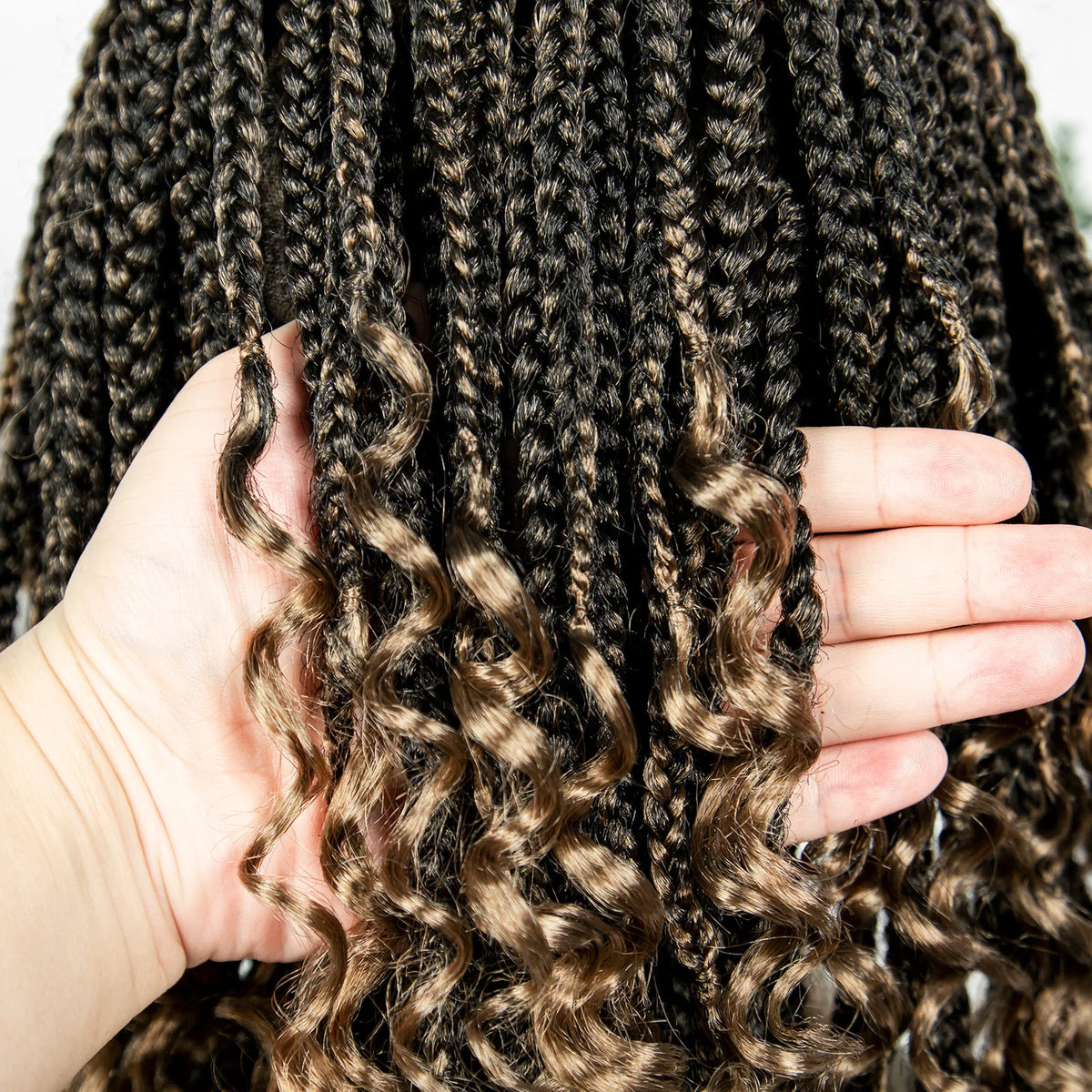 16 Inch Boho Knotless Box Braided Wig | Full Lace | Curly Ends