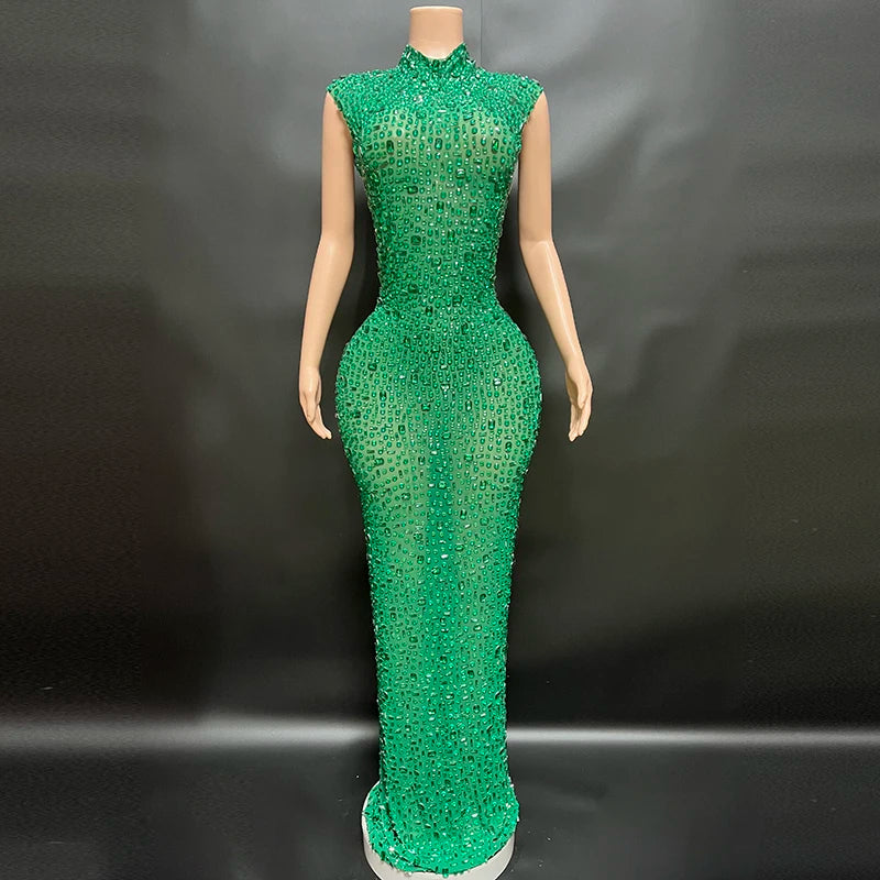 Luxurious Rhinestone Celebration Party Dress | Sparkling Couture Baby Shower Gown | One-Shoulder Turtleneck Medium-Stretch Sheath Dress Luxegan