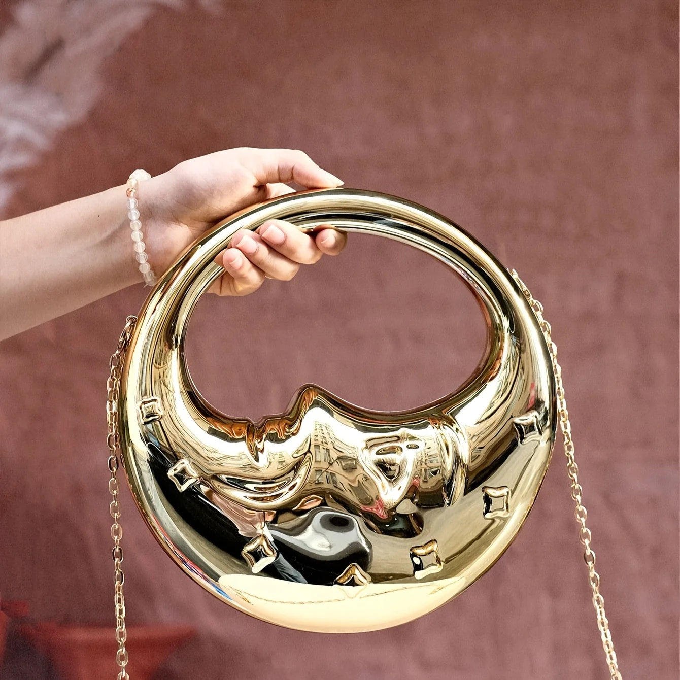 Hard Acrylic Moon Shape Clutch | Gold/Silver Shell Ladies Evening Purse Luxegan