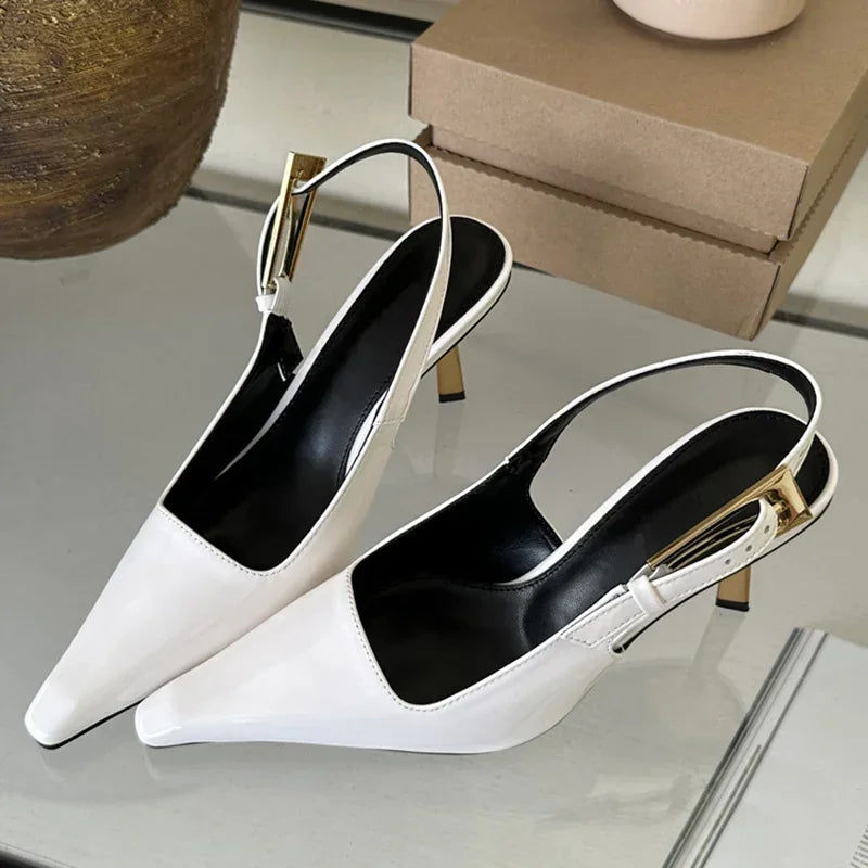 Summer New Fashion Slingback Pumps | Sophisticated Transparent Pointed Toe Heels | Elegant "Patent Leather" Dress Sandals | "Dignified" High Thin Heel Wedding Shoes for Radiant Versatile Styling Luxegan