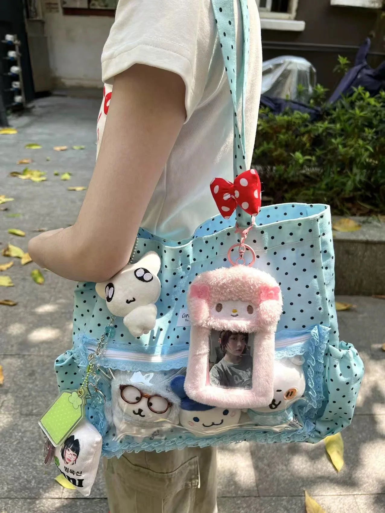 Canvas Y2K Ita Satchel | Soft Polka Dot Large Capacity Commuter Bag Luxegan