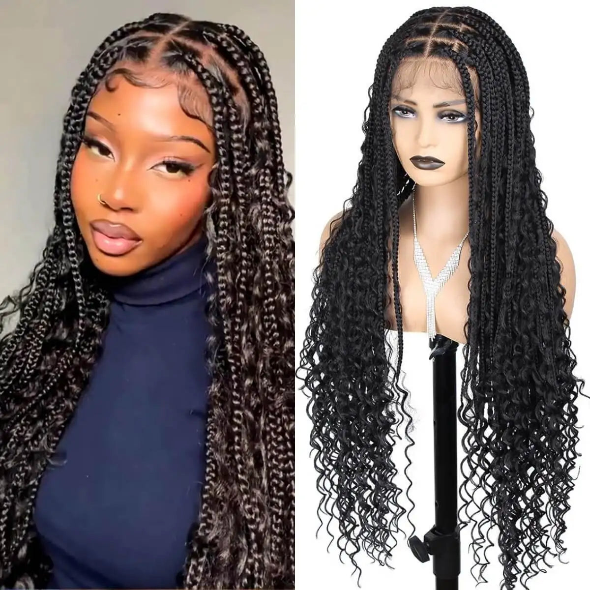 36" Double Lace Front Box Braided Wig | Cornrow Twist | Baby Hair | Synthetic Braids for Black Women Luxegan