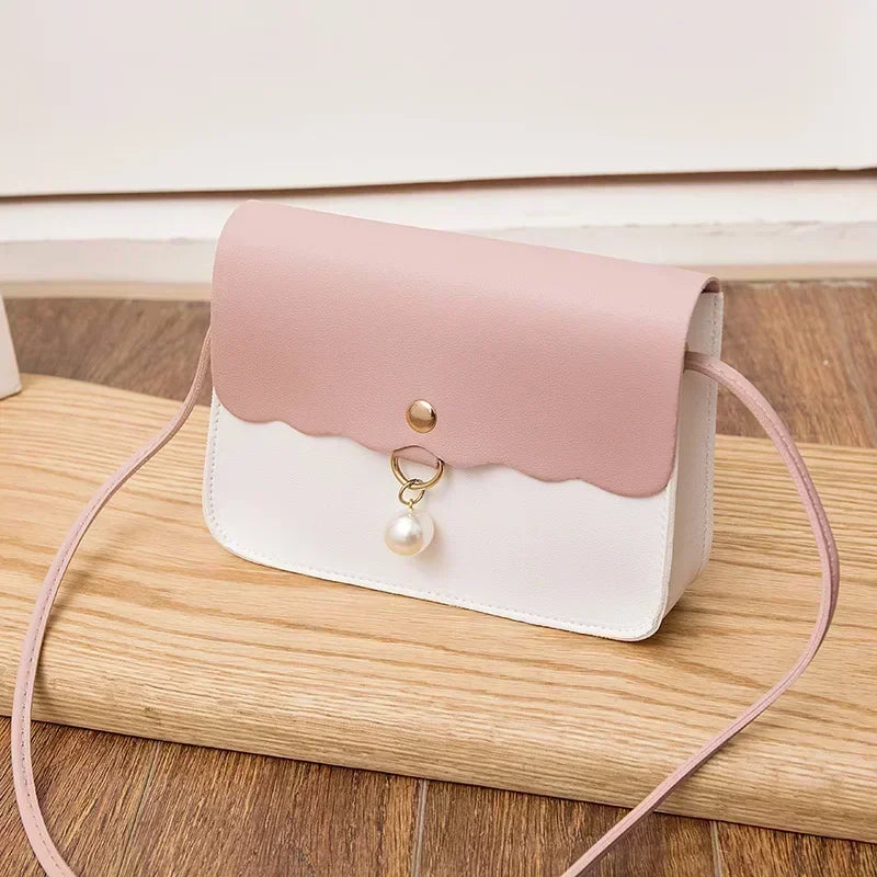 Fashion Simple PU Leather for Women | Solid Color Shoulder Messenger Bag & Lady Pendant Pearl Travel Small Handbag Luxegan