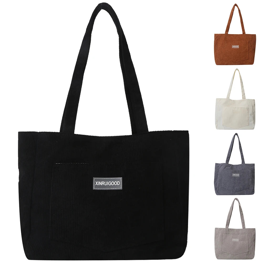Corduroy Solid Casual Tote | Soft Trendy Large Capacity Shoulder Bag