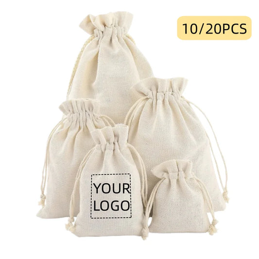 LOGO Custom Cotton Drawstring Bags | 10/20pcs Personalized Anti-Dust Storage Pouches | Eco-Friendly Gift Packaging for Home, Parties, Eid, Easter, and Christmas Luxegan
