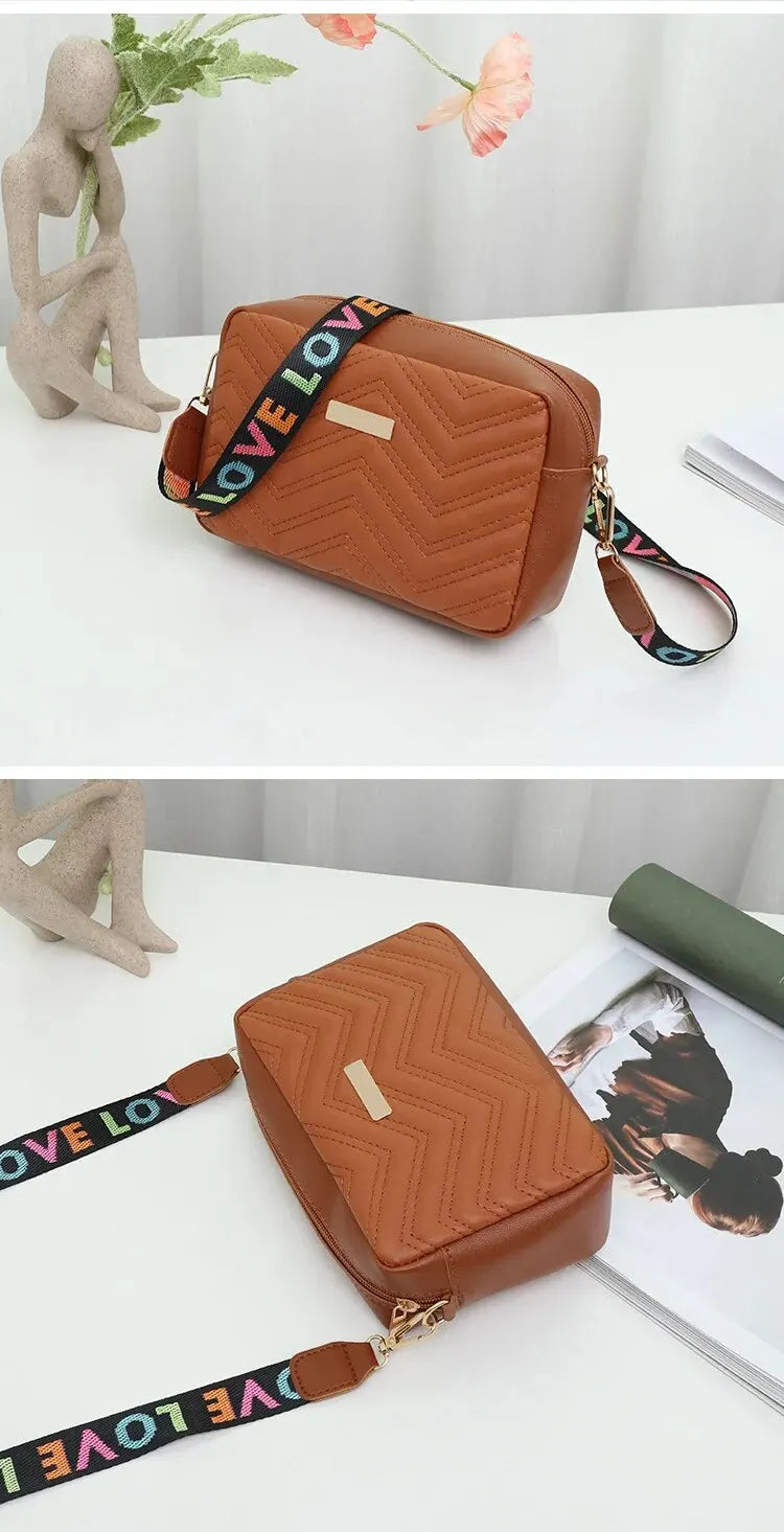Embroidered Camera Bag | PU Material Casual Small Square Bag & Versatile Single Shoulder Bag Luxegan