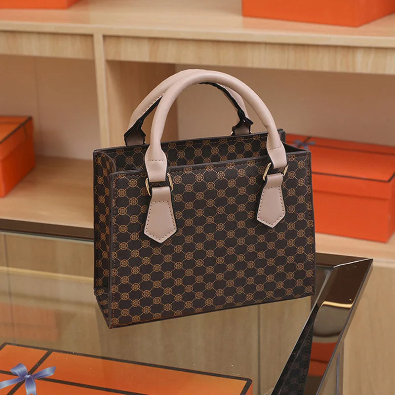 Fashion Square Small Top-Handle Bags | Casual Tote PU Leather Plaid Crossbody Shoulder Bag (Women's Handbags for Daily Use & Gift Luxegan