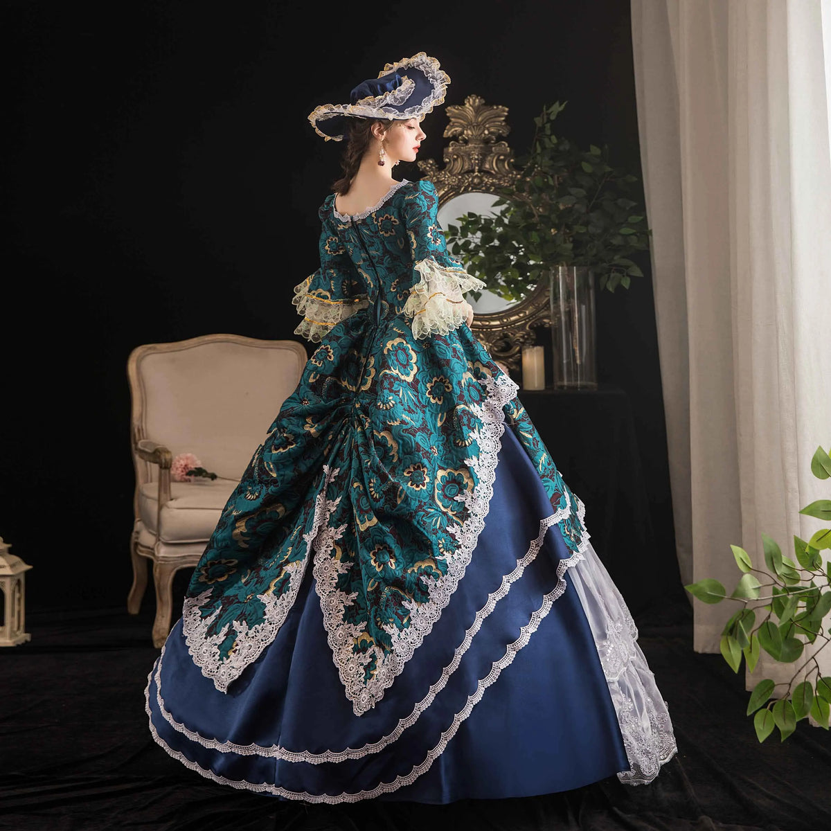 Victorian Renaissance Ball Gown – Square Neck, Flare Sleeve, Floor-Length, Empire Waist