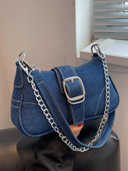 Denim Baguette Shoulder Bag | Casual Small Jeans Crossbody Canvas Bag Luxegan