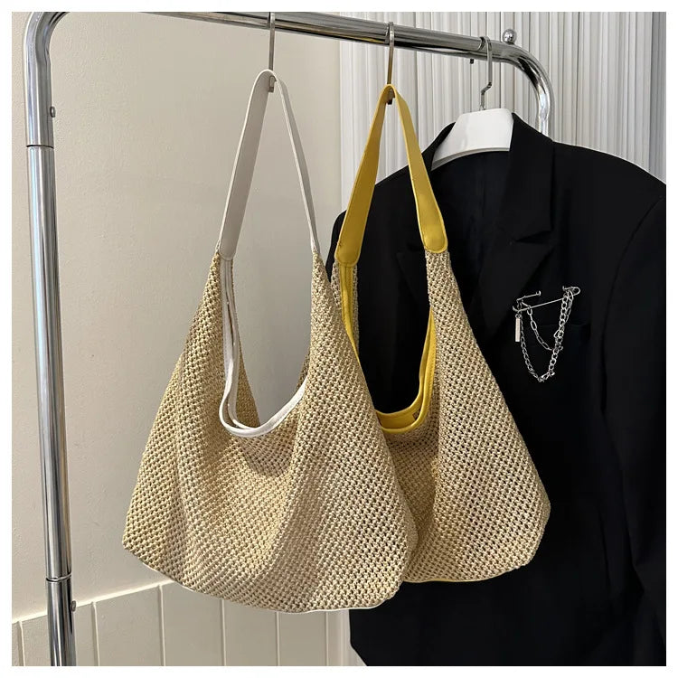 Casual Beach Summer Woven Bag | One-Shoulder Seaside Travel Straw Bag & Handbag Luxegan