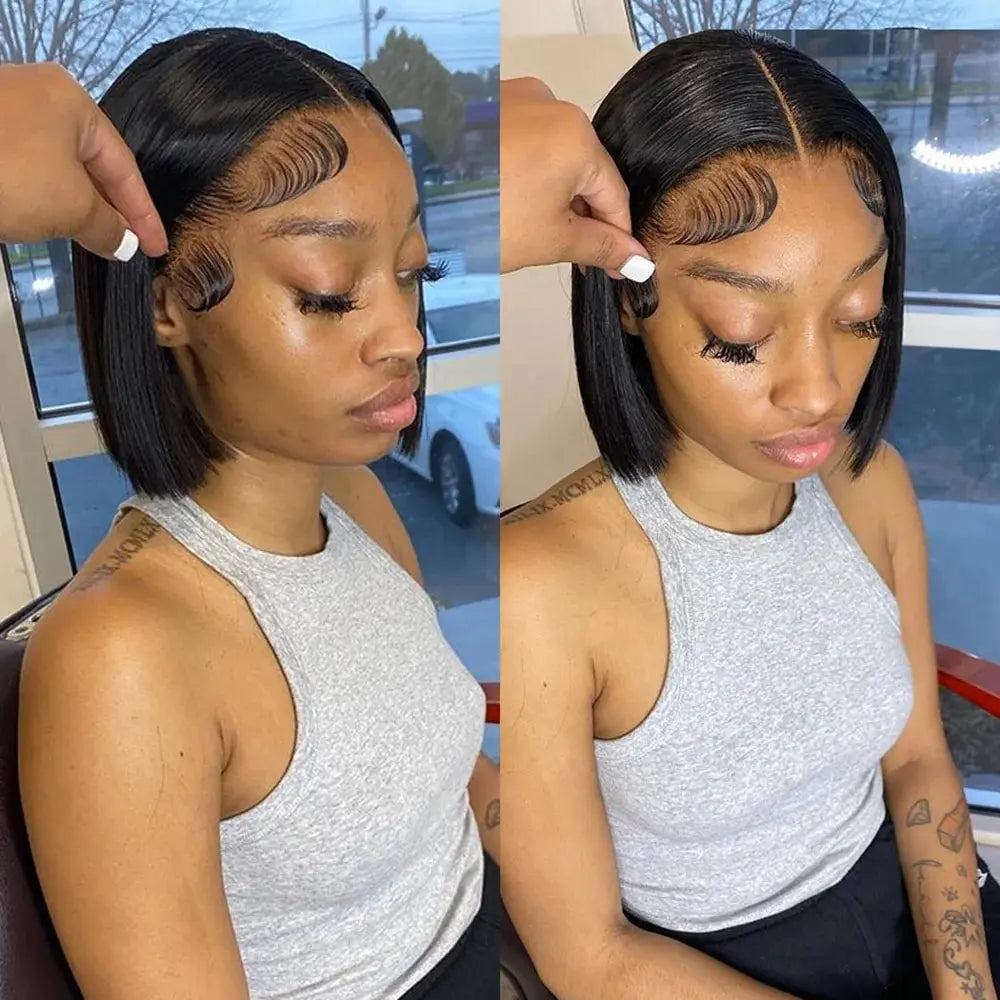 180% Density Straight Short Bob HD Lace Wig | Sophisticated 13x4 Transparent Frontal | Elegant "Brazilian Remy" Silhouette | "Dignified" Pre-Plucked Human Hair for Radiant Versatile Styling Luxegan